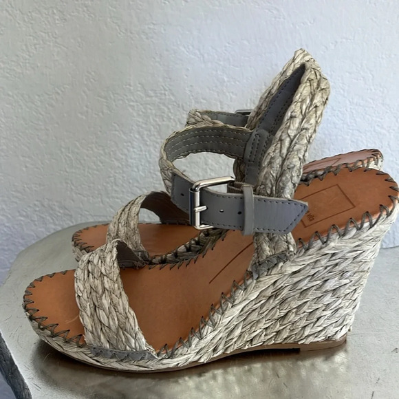 Dolce Vita Gray Raffia Wedge Heels 7.5 - Picture 3 of 13